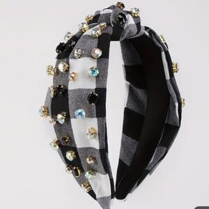 31. Buffalo plaid black and white gem knot top headband